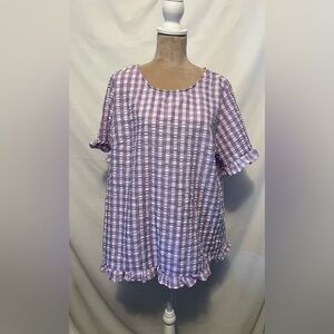 SHEIN Women’s Casual Light Purple and White Gingham Cottage Core Style Top 3X
